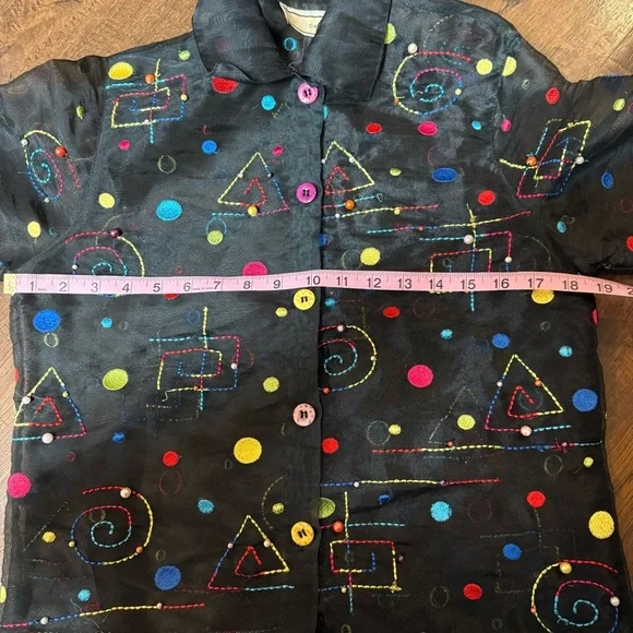 Vintage Carrie Allen Sheer Embroidered Beaded Art Blouse - Picture 8 of 8
